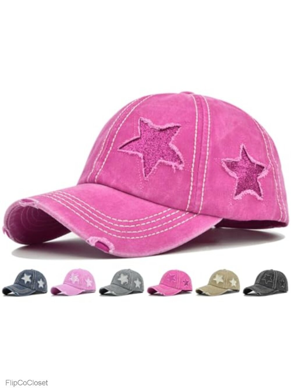 Ponytail Baseball Cap for Women Star Messy Bun Cotton Blend Hat